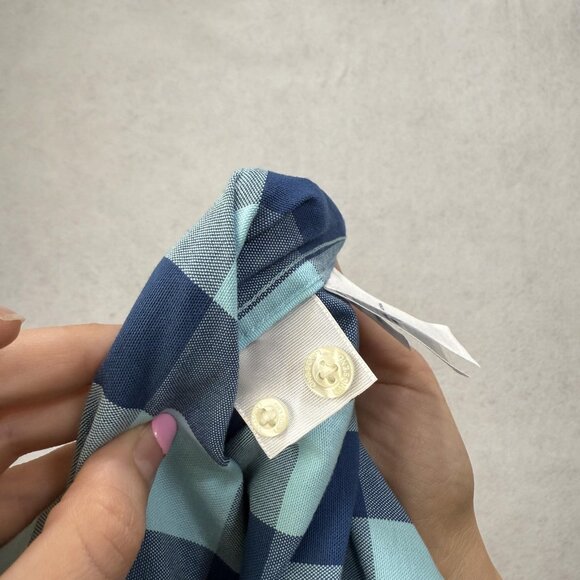 Lands' End Shirt Mens Large Blue Navy Sail Rigger Oxford Plaid Button Down - Picture 9 of 11